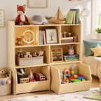 IDEALHOUSE Toy Storage Organizer with Movable Drawers, Kids Bookshelf with Hidden Wheels and 5 Open Cubbies, Multifunctional Storage Cabinet Chest for Playroom