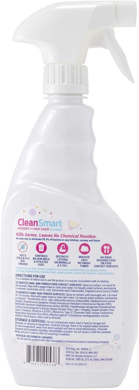 CleanSmart Nursery & High Chair Cleaner, Hypochlorous Acid, 23 oz (2 pack)