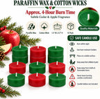 Festive Cedar & Apple Scented Tealight Candles, 12 Pack Red Green Colored Holiday Tea Lights with Clear Cups | Long-Lasting for Seasonal Home Decor,T01-12S-RDCDAL