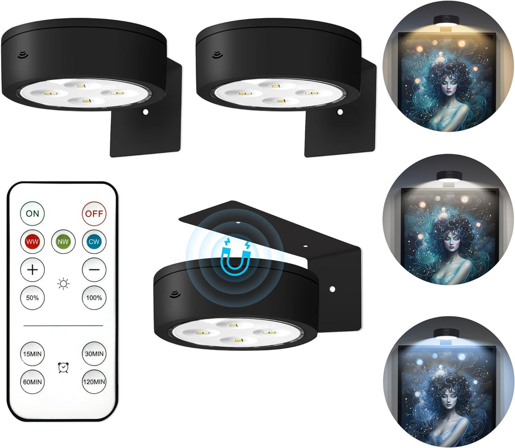 Picture Lights for Wall, Wireless Poster Lights Battery Operated, Black