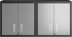 Manhattan Comfort Fortress 30" Floating Garage Storage Cabinet Set of 2, Lockable, Adjustable Shelves, Recessed Handles, Steel Wall Mounted Utility Cabinet for Workshop, Garage, Basement in Black/Grey