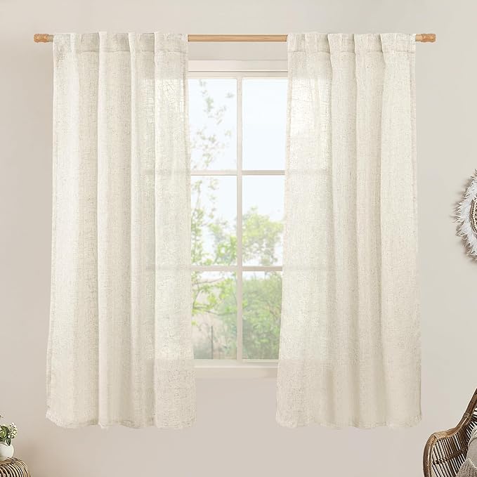 LAMIT Natural Semi Sheer Linen Curtains, Cream Ivory Light Filtering Panels by LAMIT