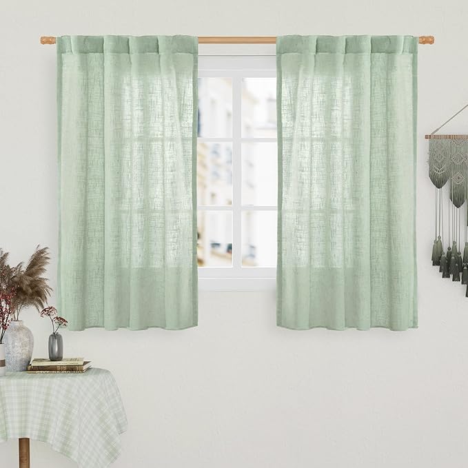 LAMIT Fresh Green Linen Curtains 45 Inch Length 2 Panels, Light Filtering by LAMIT