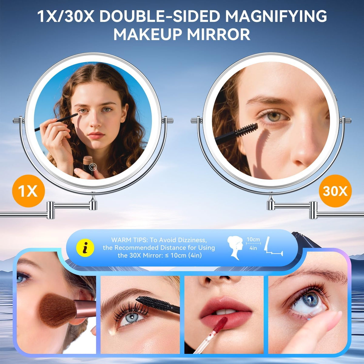 Auxmir 9″ 5000mAh 1X/30X Wall Mounted Lighted Magnifying Makeup Mirror
