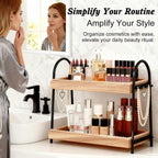 Bathroom Vanity Organizer Countertop 2-Tier Waterproof 20+ Bottles 8 Hooks
