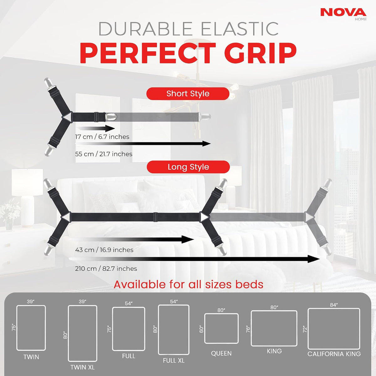 Bed Sheet Holder Straps, Adjustable Elastic, 2pcs Set, Black