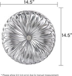 HIG Set of 2 Handcrafted Silver Ruched Round Throw Pillows – 14.5’’ Metallic - Image 5