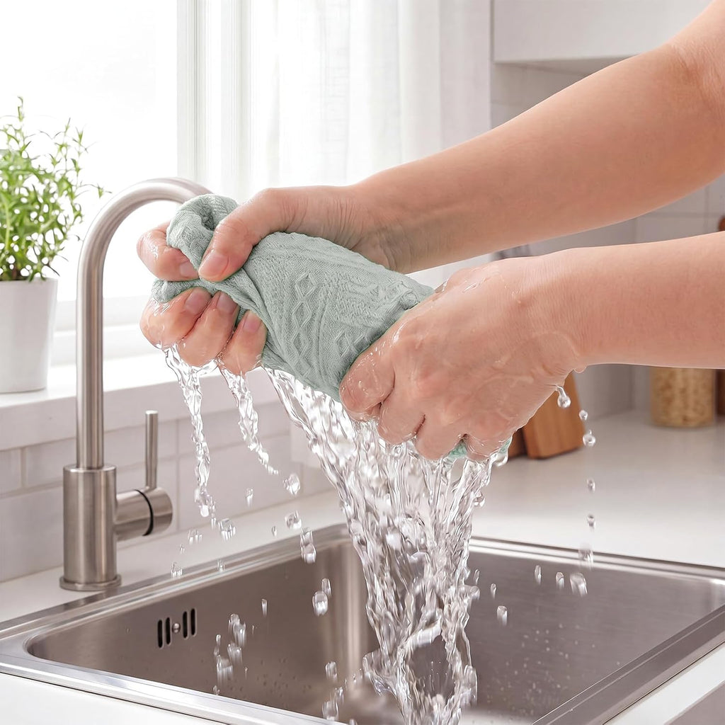 4 Pack Boho Hand Towel for Bathroom Kitchen, Mint Green