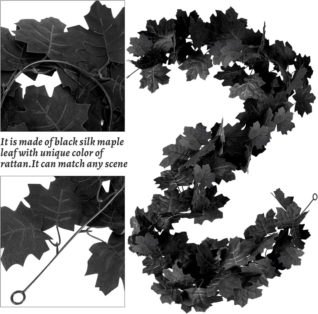 2Pcs Black Maple Leaf Garland Halloween Artificial Fall Leave Vines