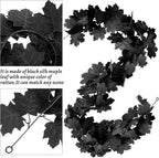 2Pcs Black Maple Leaf Garland Halloween Artificial Fall Leave Vines