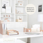 BLU MONACO | Rose Gold Desk Organizer Set | 6 Piece Metal Office Desk Organizer with Mail Sorter, Pen Cup, Sticky Note Holder, Magazine File, Card Holder, Paper Tray | Desk Organizers and Accessories