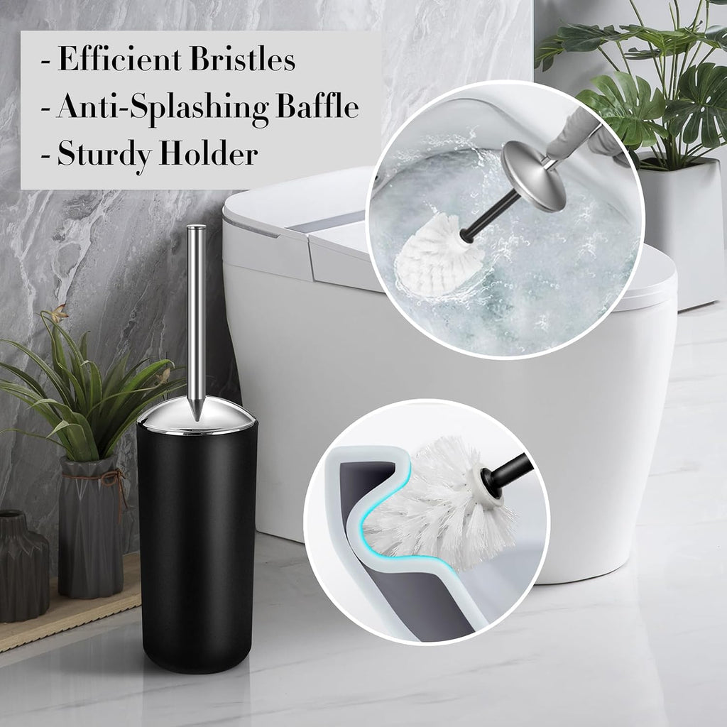 Black Bathroom Accessories Set, 10Pcs Bathroom Accessory Set with Trash Can, Soap Dispenser and Toothbrush Holder, Soap Dish, Cotton Ball & Qtip Holder, Toilet Brush Holder, Tissue Box Cover