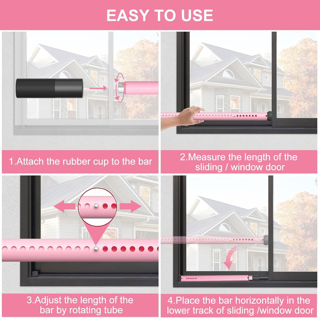 AceMining 1 Pack Sliding Door Security Bar, Patio Door Lock, 20-50 in, Pink