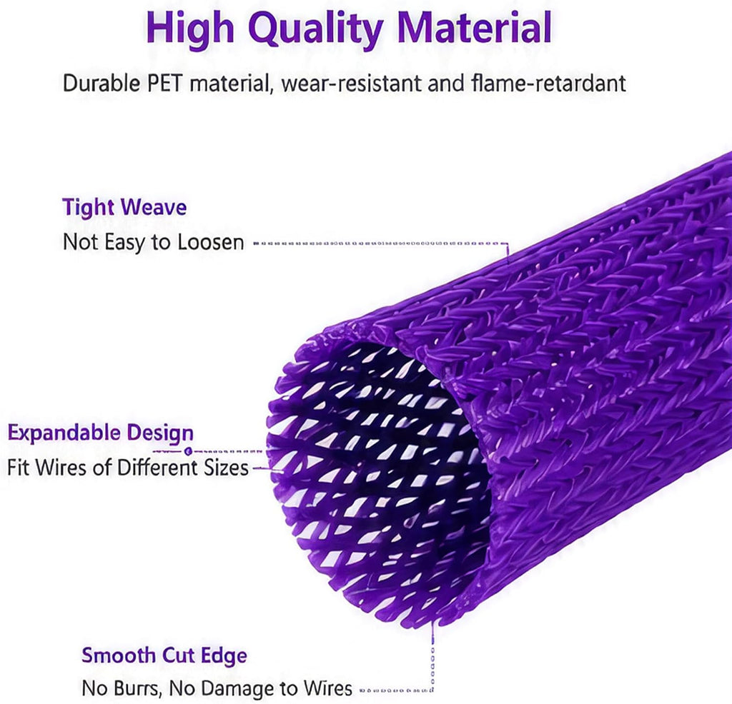 33ft PET Expandable Braid Cable Sleeving, 1/2" Cable Management Sleeve