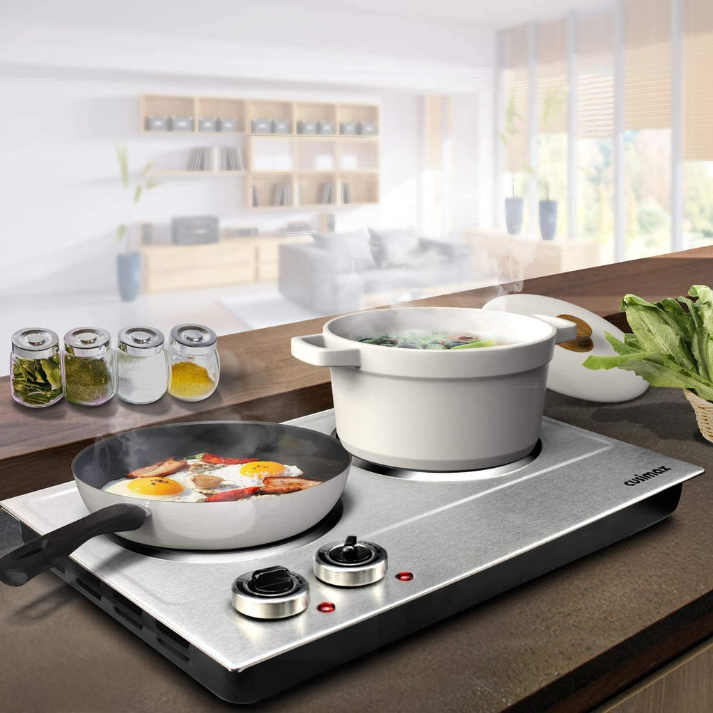 CUSIMAX 1800W Ceramic Electric Hot Plate for Cooking, Double Burner, Silver