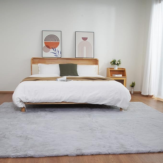 Ghouse Grey 8x10 Area Rug Fluffy Faux Rabbit Fur Grey Rug Plush Shag Fuzzy Rug by Ghouse