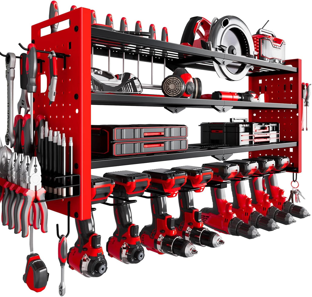 Power Tool Drill Holder Wall Mount, 4Tier Garage Organizer, Black