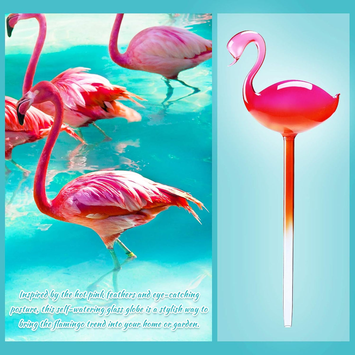 NiHome Self Watering Globes 2 Pack Glass Plant Waterer Flamingo Pink 10in