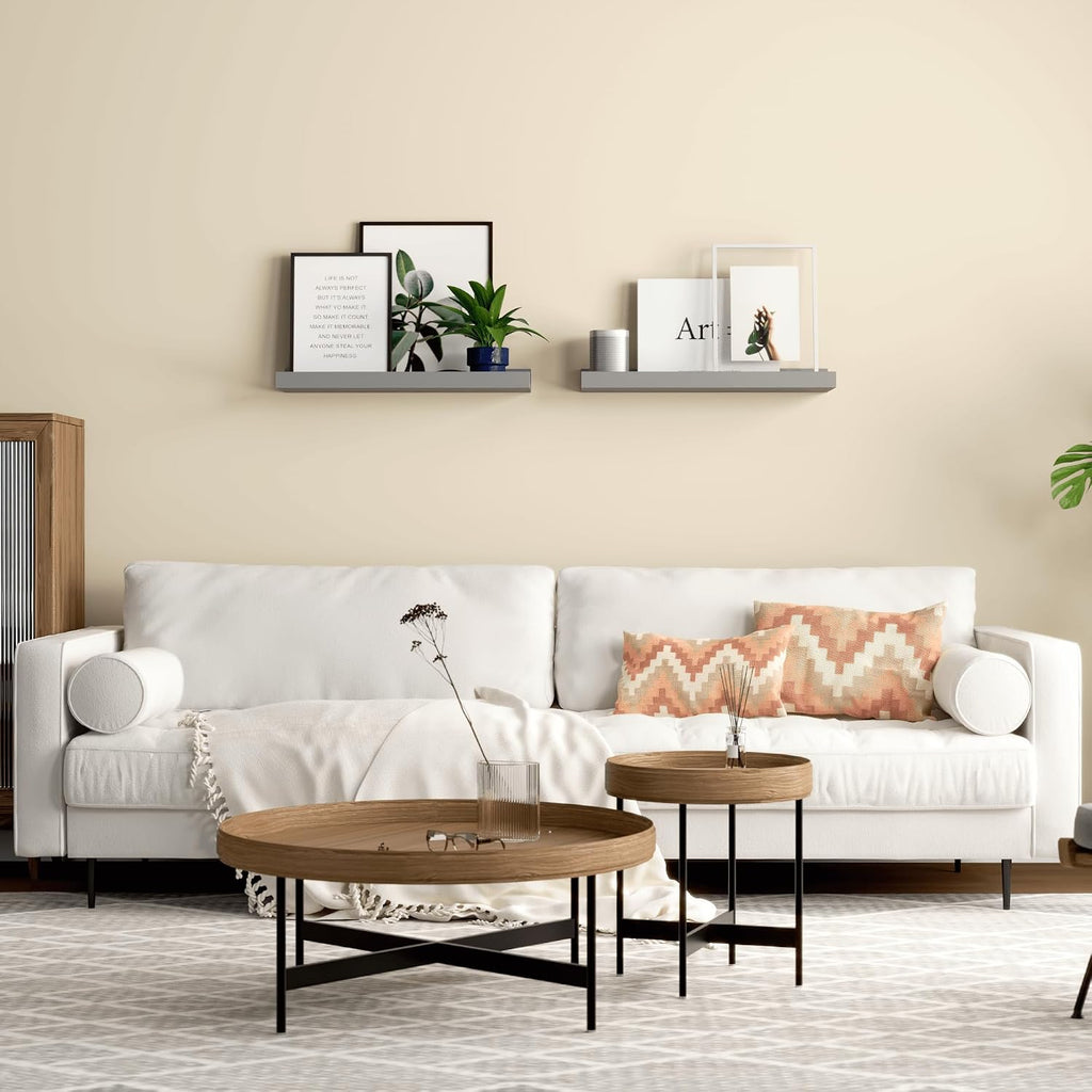 Boswillon Floating Shelves Set of 2, Small Wall Shelf with Lip, 16in, Grey