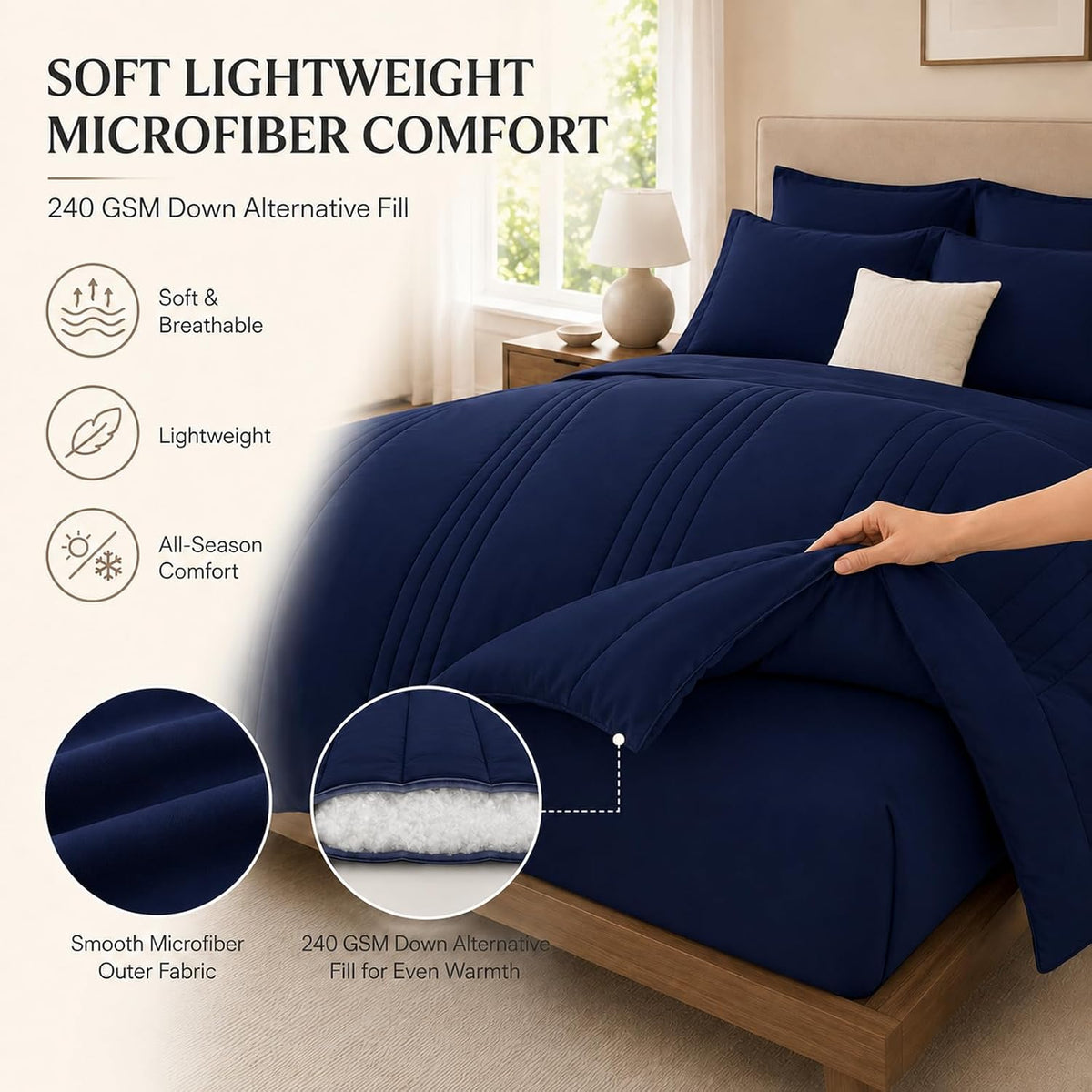 Queen Comforter Set with Sheets Navy Blue, 7 Pieces Bed in a Bag