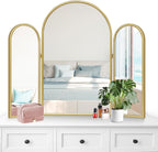 Tri-Fold Vanity Mirror 3 Way, 37"x30" Gold Vintage Mirror with Metal Frame