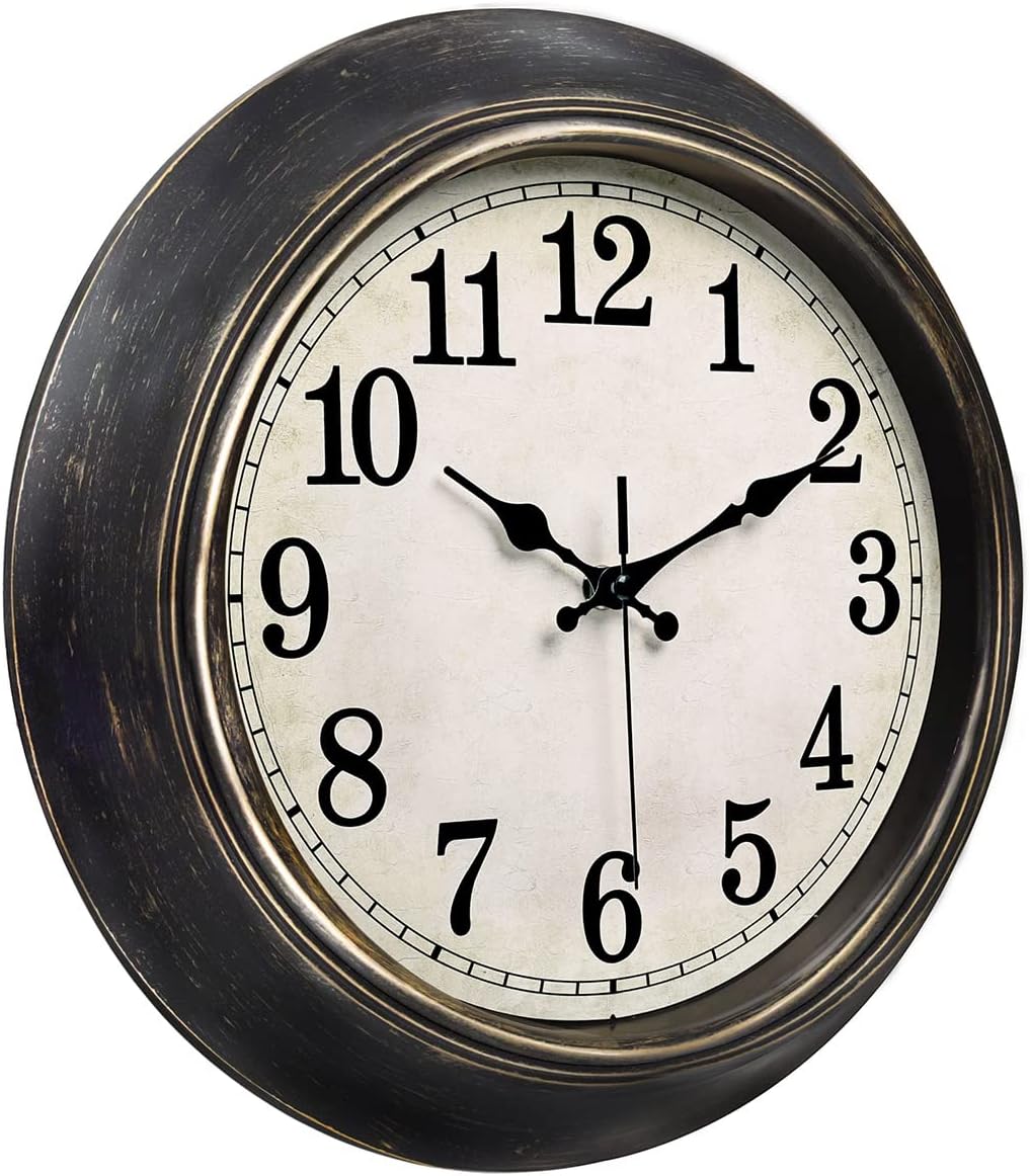 45MinST 14 Inches Retro Wall Clock, Silent Non Ticking Battery Operated Movement, Home/Wall Decor, Easy to Read, Decorate Bedroom/Living Room/Office with Arabic/Roman(Arabic)