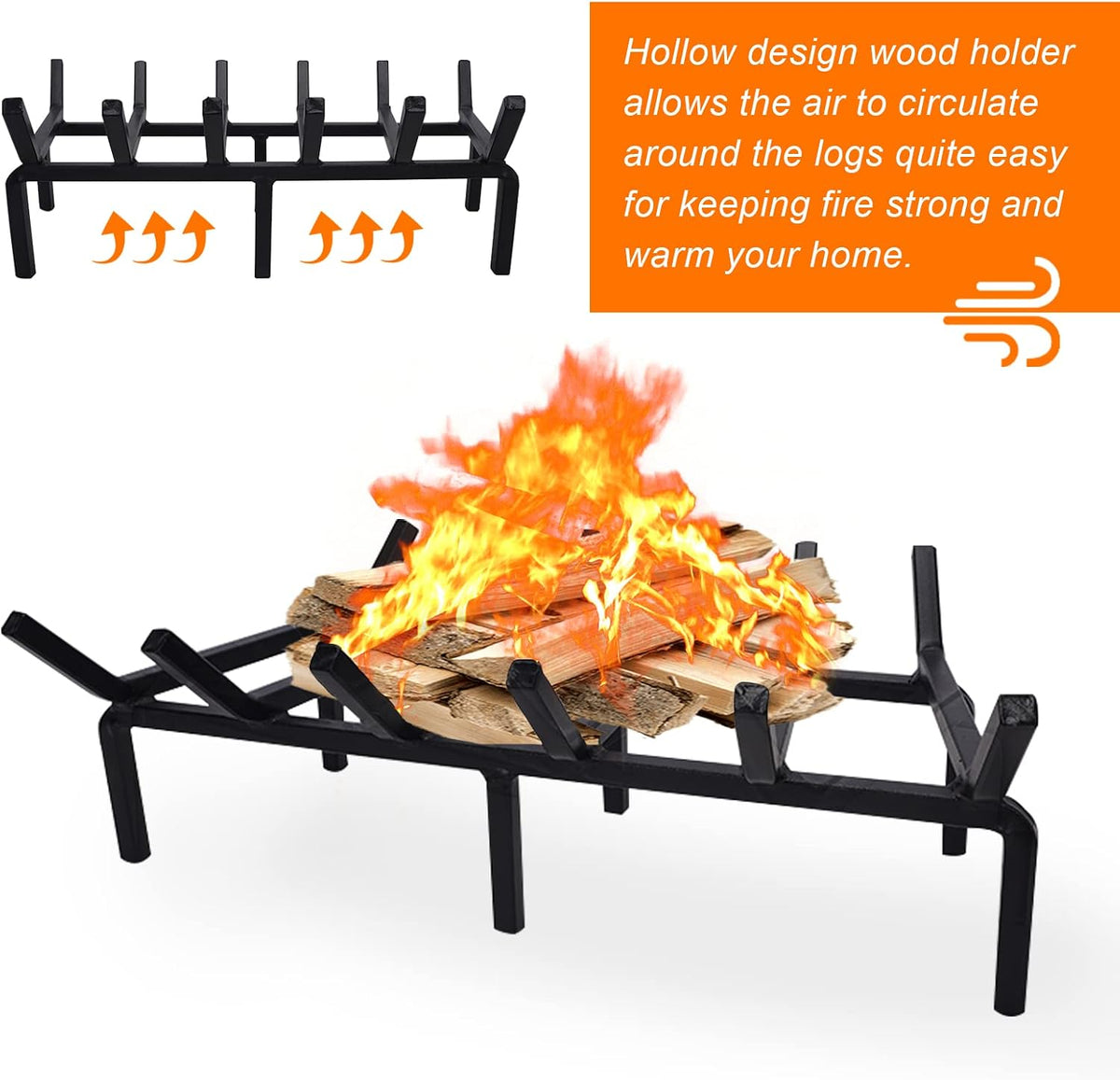 20 Inch Fireplace Grate Heavy Duty Solid Steel with 3 Piece Fireplace Tray Ash Pan for Indoor Hearth Outdoor Fire Pit Chimney Hearth Kindling Tool