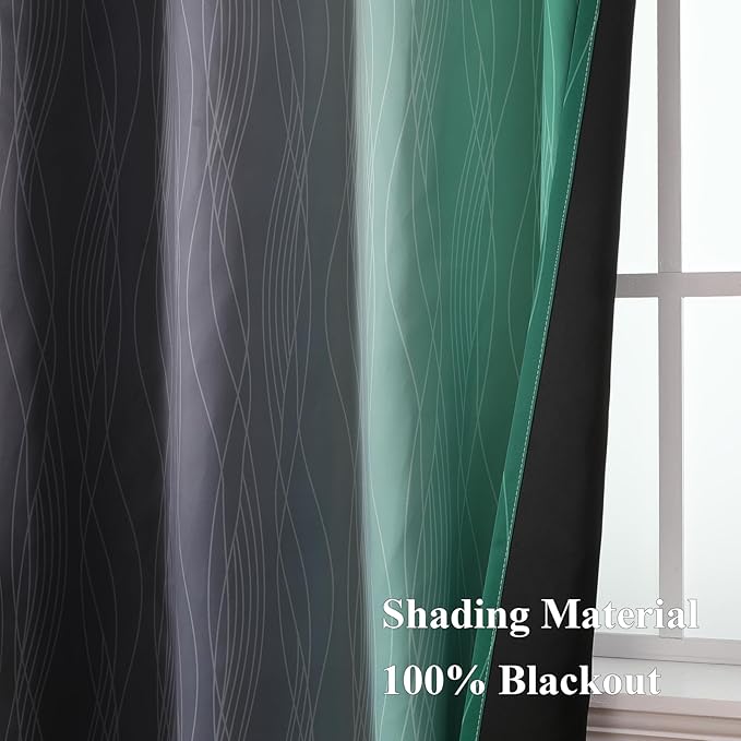 Estelar Textiler Black and Green Ombre Blackout Curtains - Image 5