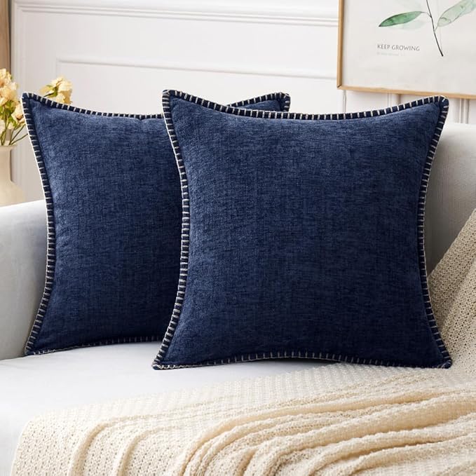 MIULEE Pack of 2 Couch Throw Pillow Covers 16x16 Inch Navy Blue Farmhouse by MIULEE