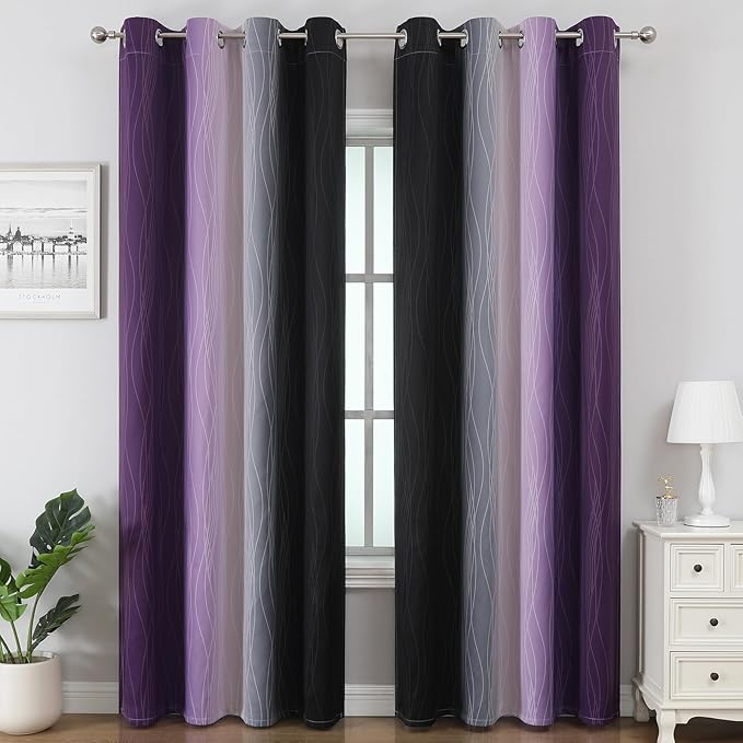 Estelar Textiler Purple and Black Ombre Blackout Curtains 108 Inch Length 2 - Image 2