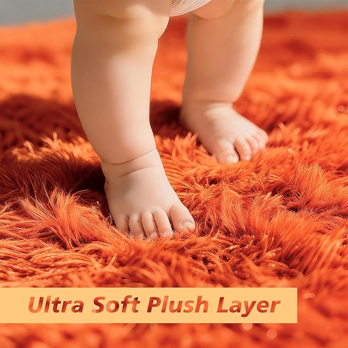 8x10 Fluffy Area Rugs for Living Room, Shag Area Rug for Bedroom, Soft Orange - Image 2