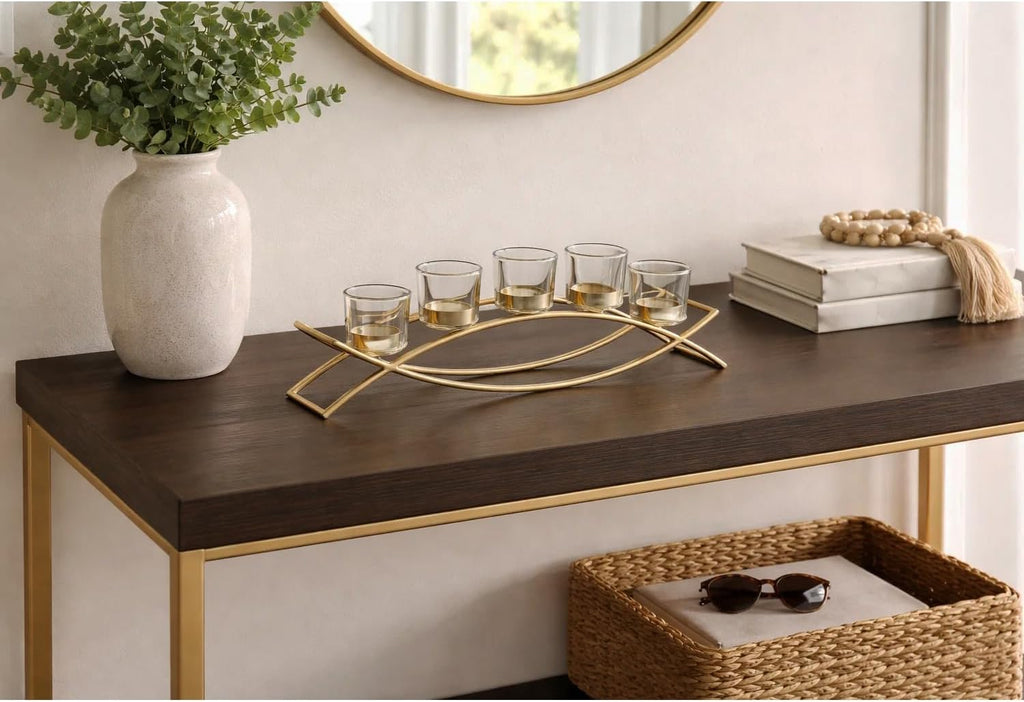 Seraphic Centerpieces for Tables, Dining Room Candle Holder Decor, Gold