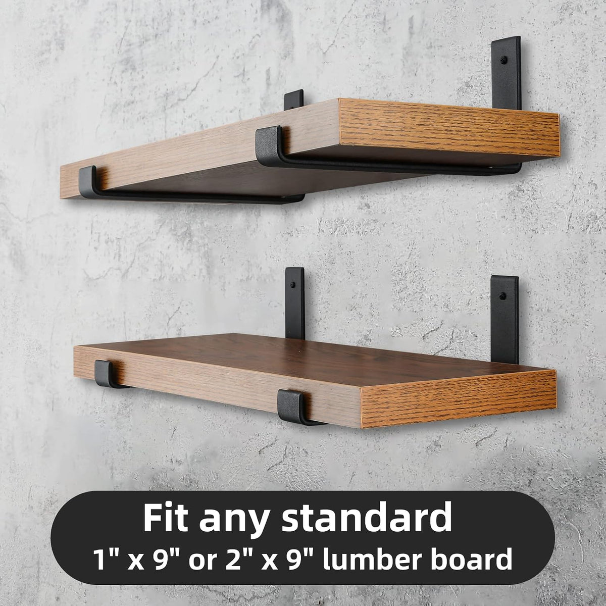 HOME MASTER HARDWARE Black L Shelf Brackets 9" Lip Floating Hook 4 Pack