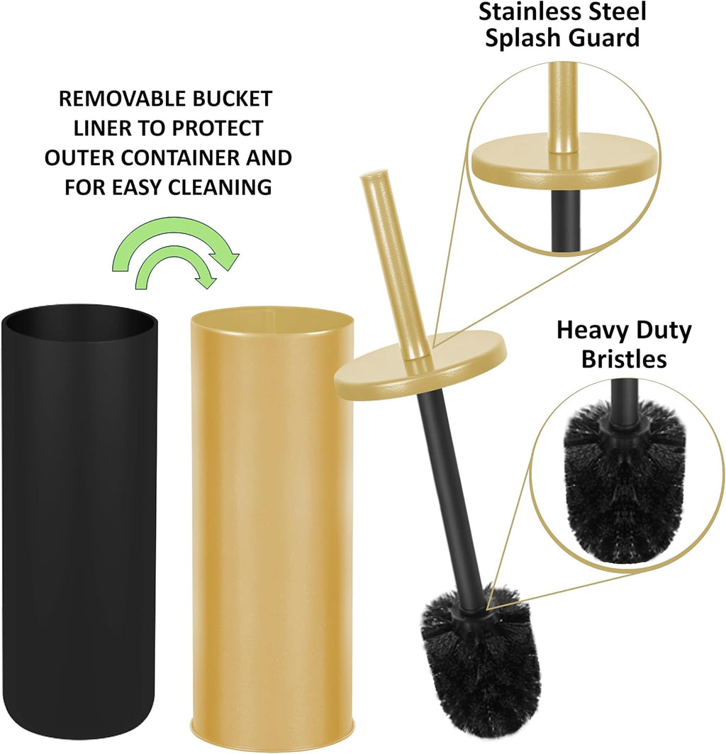 Deep & Sturdy Toilet Bowl Brush with Holder - Durable Scrubbing - Toilet Cleaners - Household Essentials - Bathroom Cleaner - Cleaning Supplies - Household Supplies, Matte Gold