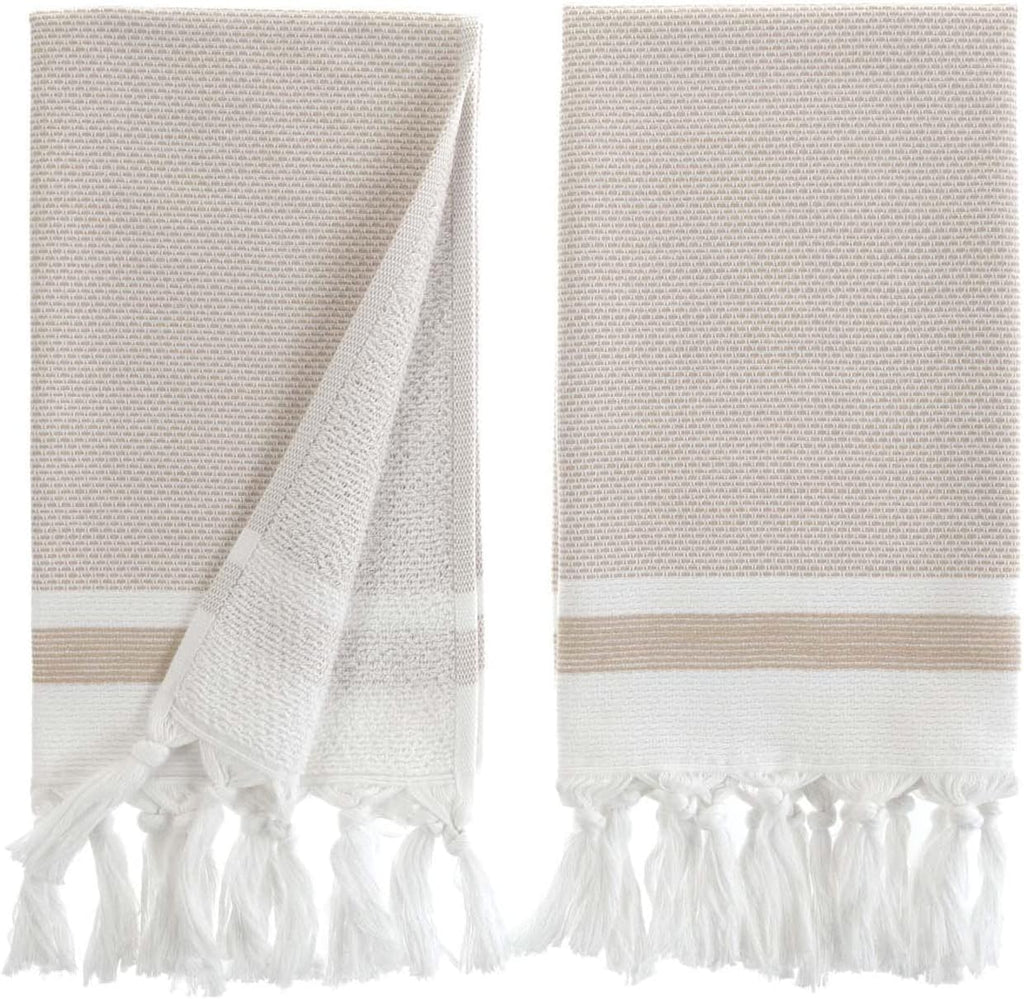 Turkish Hand Towels for Bathroom, Kitchen Towels Decorative Set of 2, Luxury Turkish Cotton Dish Tea Towels 14 x 30 Inches for Modern, Boho, and Farmhouse Decor (Beige Waves)