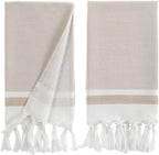 Turkish Hand Towels for Bathroom, Kitchen Towels Decorative Set of 2, Luxury Turkish Cotton Dish Tea Towels 14 x 30 Inches for Modern, Boho, and Farmhouse Decor (Beige Waves)
