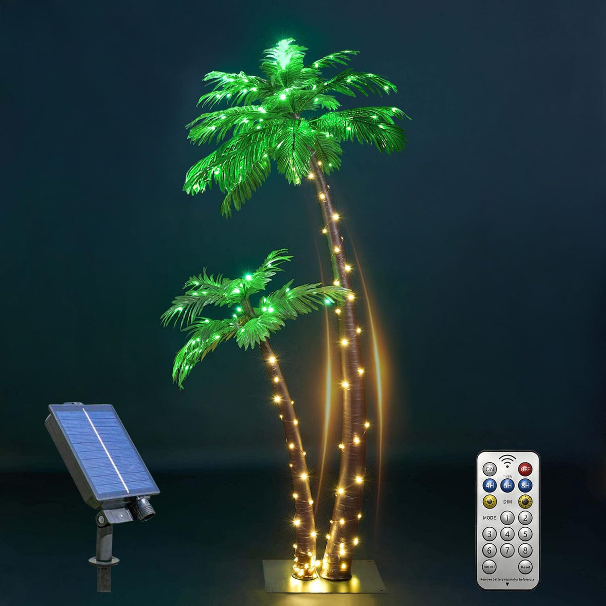 LIGHTSHARE Gorgeous Artificial Lighted Solar Palm Tree 4FT&6FT Office Decor, 184LED for Outside Patio Home Party Garden Nativity