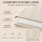 CozyLux Queen Comforter Set Beige - 7 Pieces Vertical Quilted Bed in a Bag