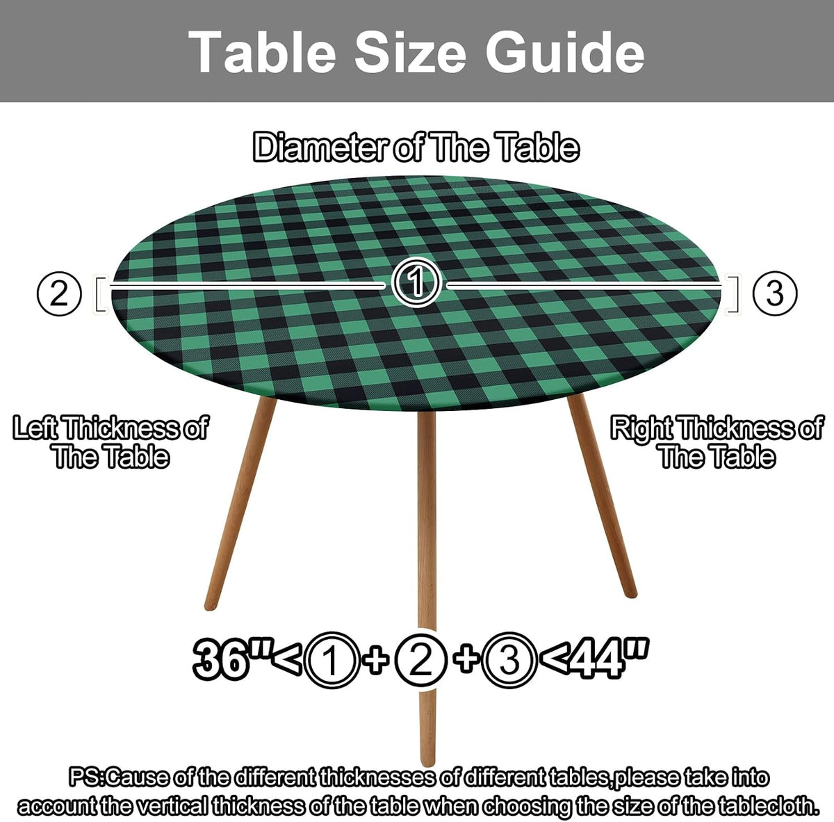 Smiry 36"-44" Picnic Table Cloth, Flannel Backed Vinyl Fitted Tablecloths