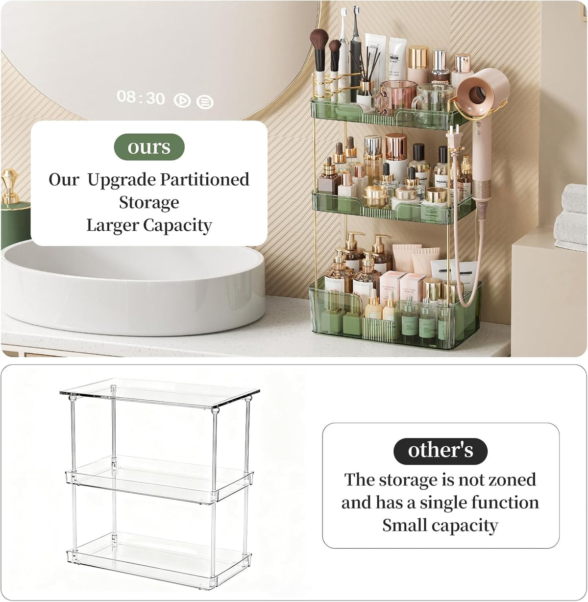 Bathroom Counter Organizer Makeup Organizer Countertop with Brush Holder