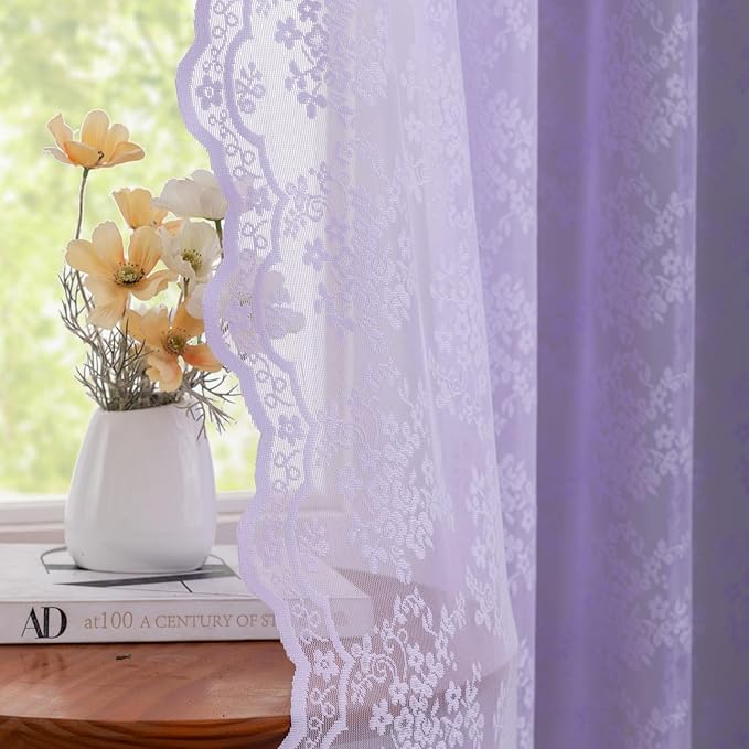 YJ YANJUN Vintage Lace Curtains 63 Inch Length-Victorian Floral Pattern by YJYANJUN