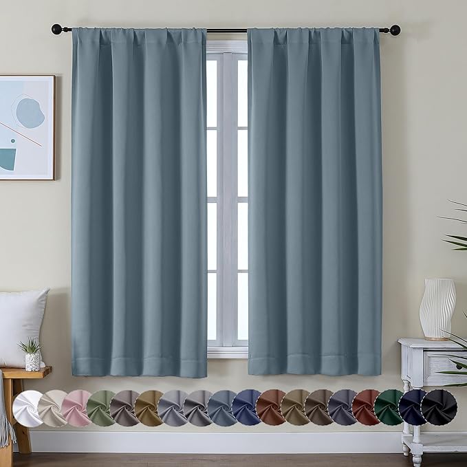 Simplebrand Ava Stone Blue Blackout Curtains by Simplebrand