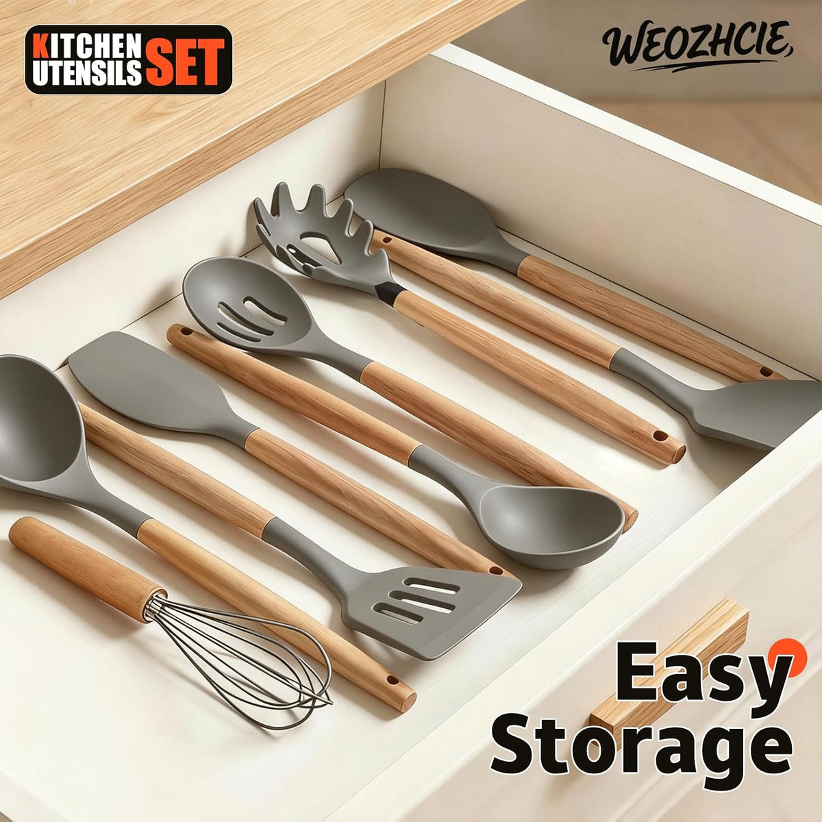 Silicone Cooking Utensil Set,10 PCS Cooking Kitchen Utensils Set, Nonstick Kitchen Utensils 446°F Heat-Resistant Cookware Tools of Spoon,Brush,Whisk,Spatula,Turner Tongs (Khaki)