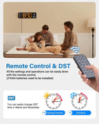 Digital Wall Clock, Digital Clock Large Display with Remote Control, Corded LED Alarm Clocks with Date, Week, Temp, Humidity, Auto DST, Countdown, for Living Room Bedroom Classroom Office (Orange)
