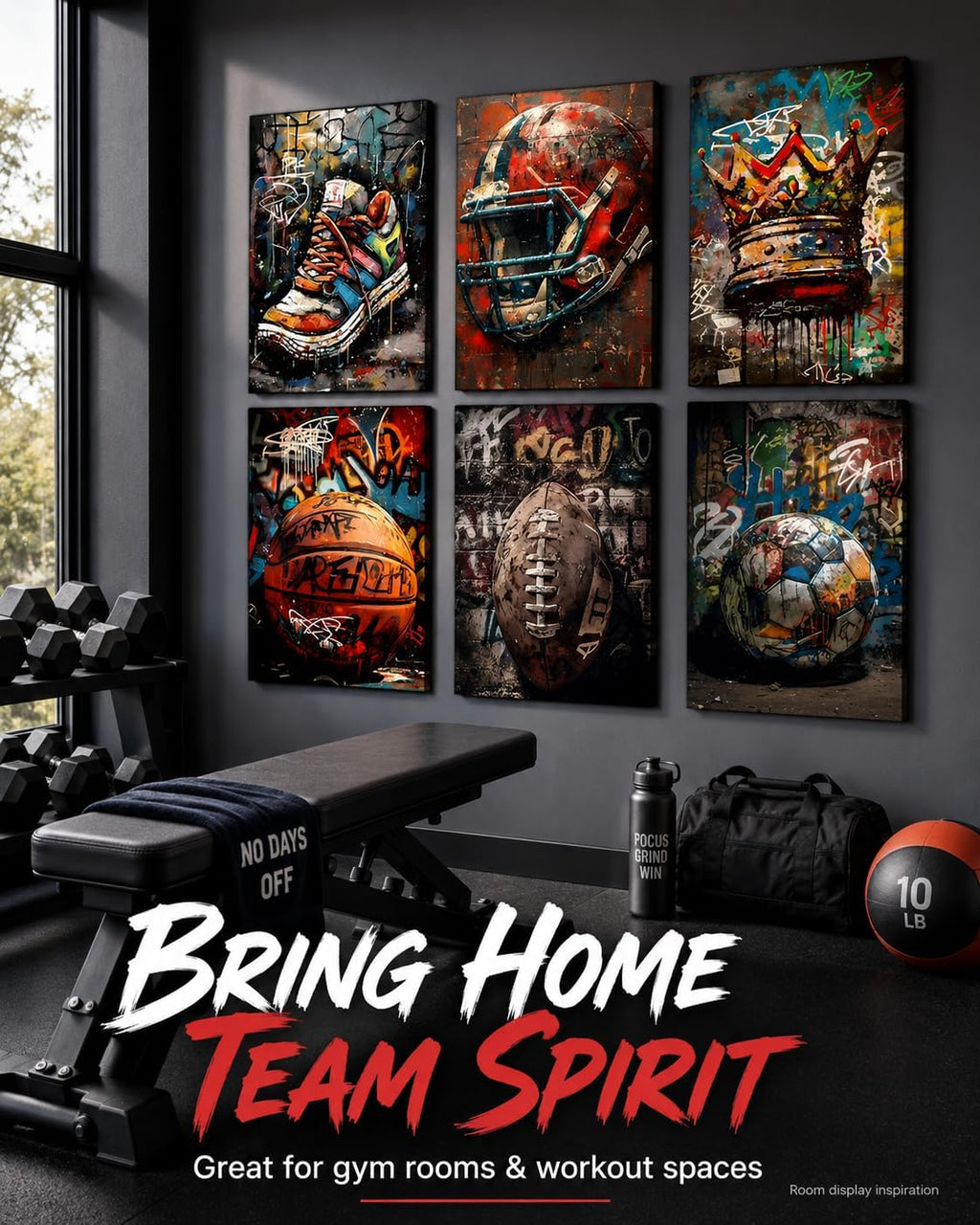 Sports Graffiti Wall Art, Basketball Football Wall Decor, Set of 6,8x10 in