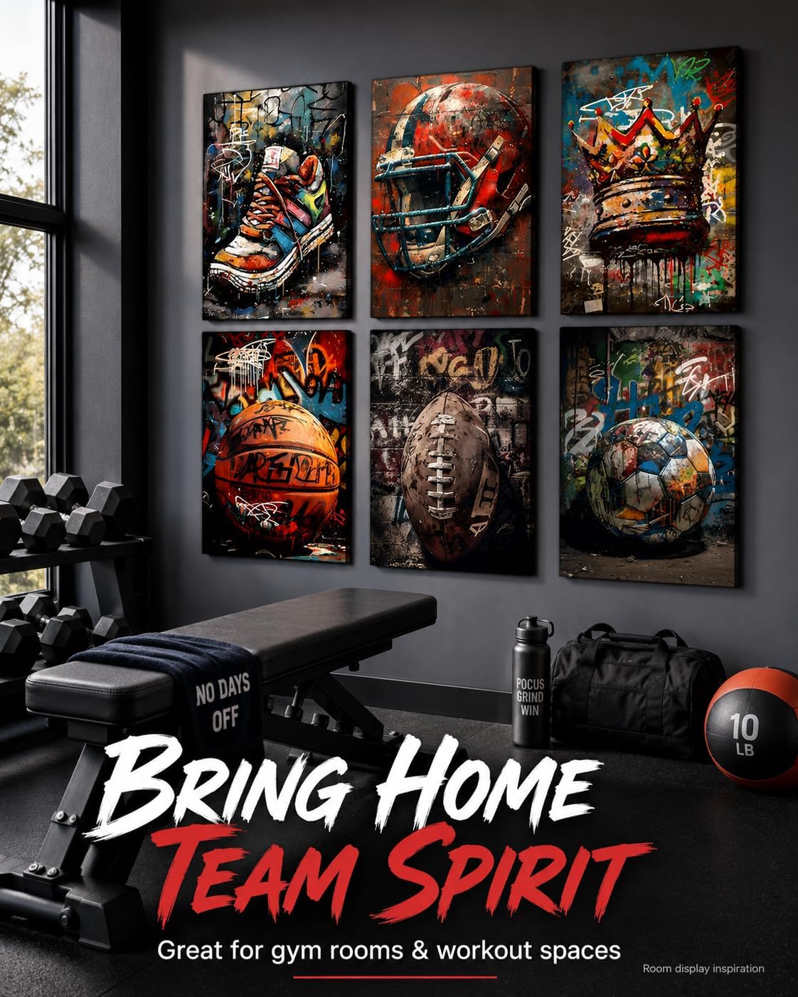 Sports Graffiti Wall Art, Basketball Football Wall Decor, Set of 6,8x10 in