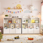 Teckid 2-in-1 Toy Storage Organizer with 5 Cubbies, Bookshelf & 3 Drawers