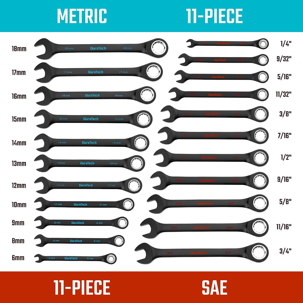 DURATECH 22-Piece Ratcheting Wrench Set,  Metric&SAE, Black Electrocoat