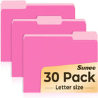SUNEE File Folders, 30 Pack Manilla Folders 8.5 x 11, Colored File Folders Home Office School Supplies for Documents Files Paper, Neon Pink
