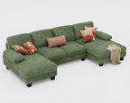 Furniwell U-Shaped Convertible Sectional Sofa Couch, Corduroy, Deep Green